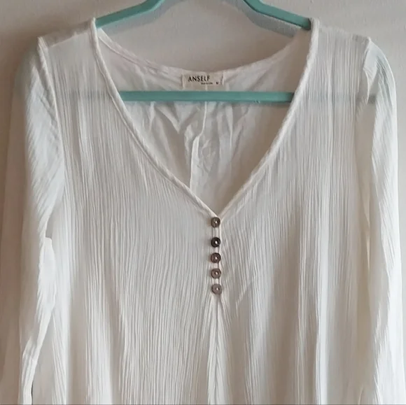 Anself White Gauze Long Sleeve Lagenlook Tiered Maxi Dress - Picture 7 of 9